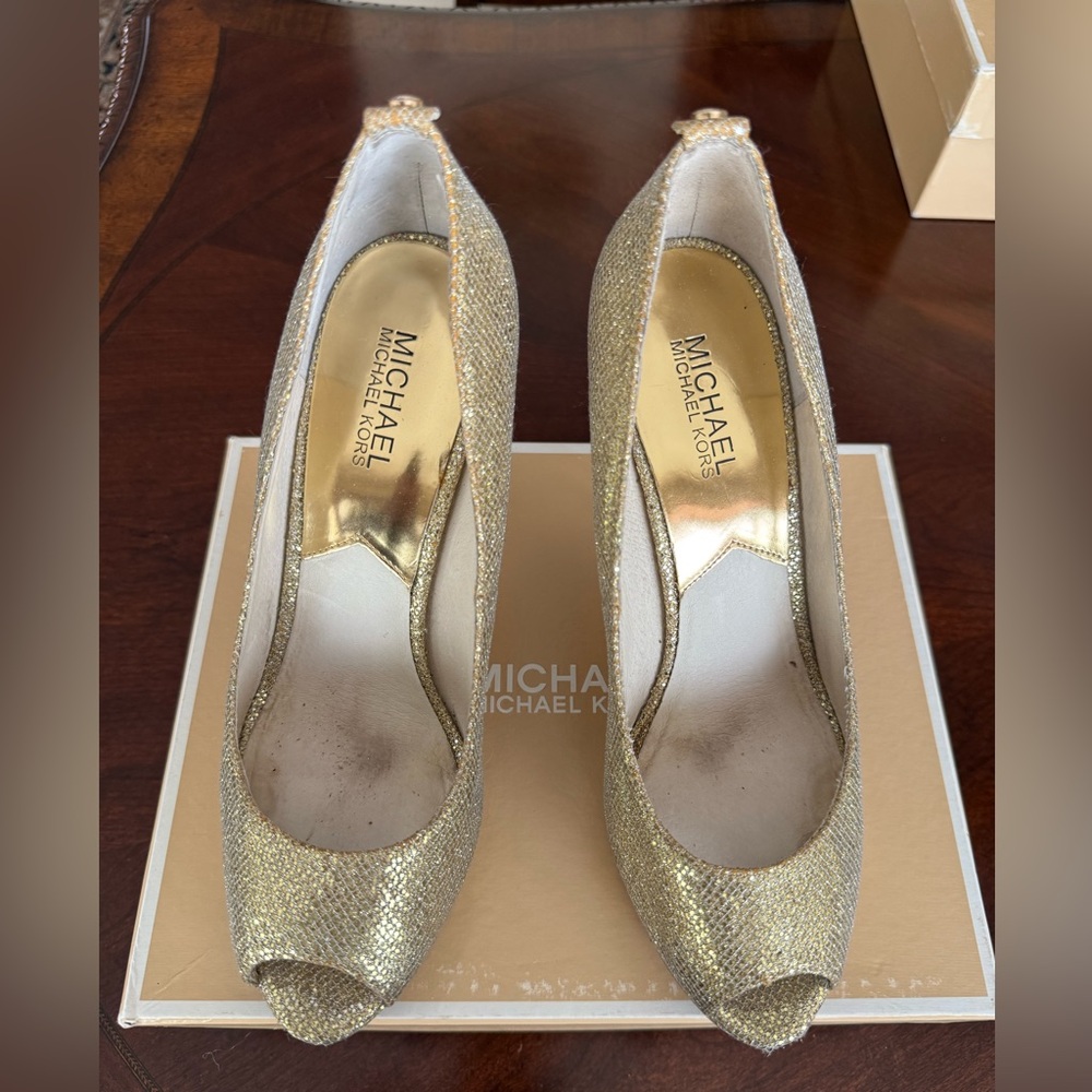 Michael Kors Glittering Gold Peep Toe Heels